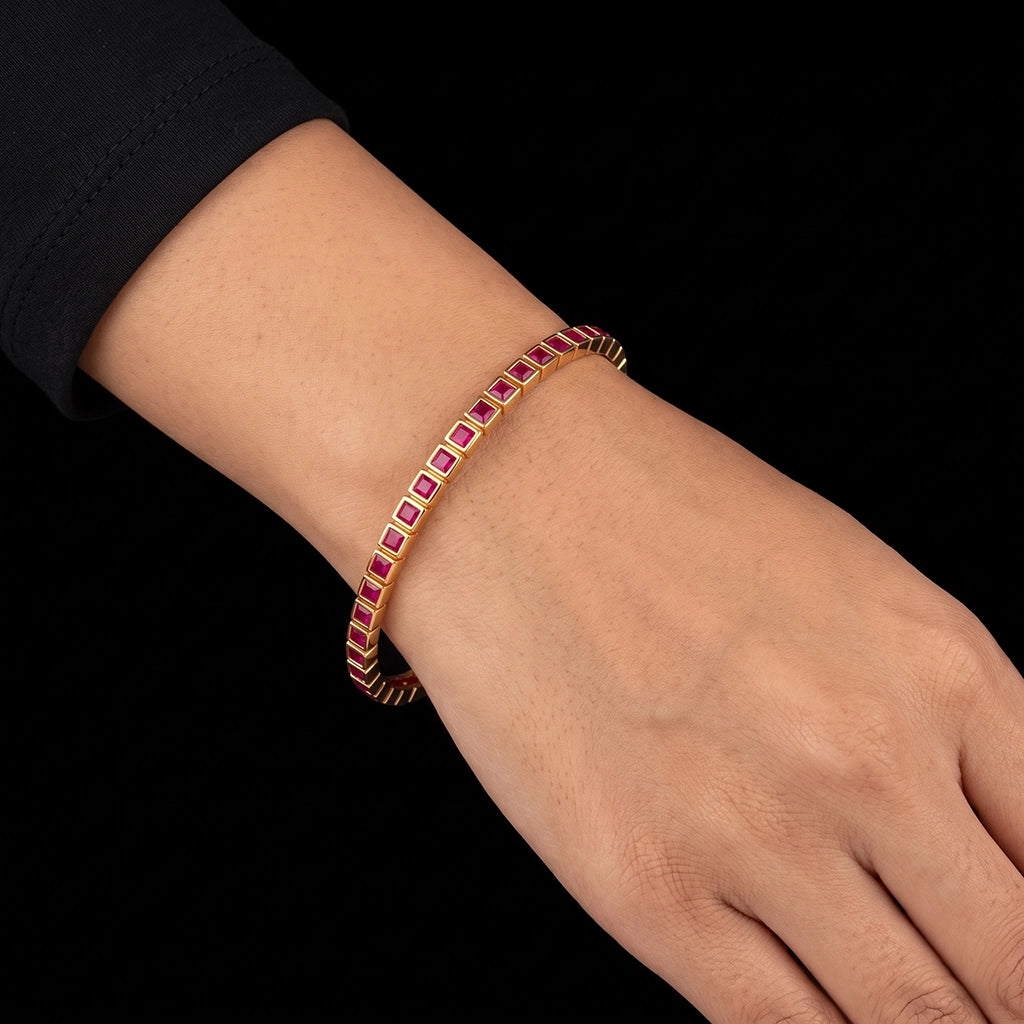 Square Bezel Stone Link Bangle Antique Finish