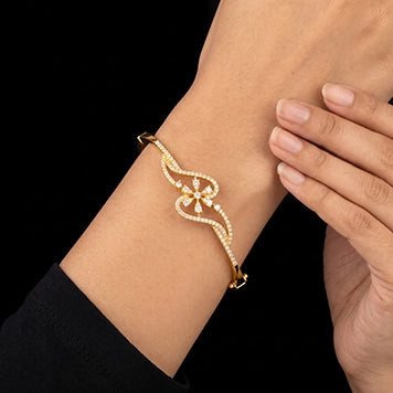 CZ Bloom Wave Vine Openable Bracelet Gold Layered