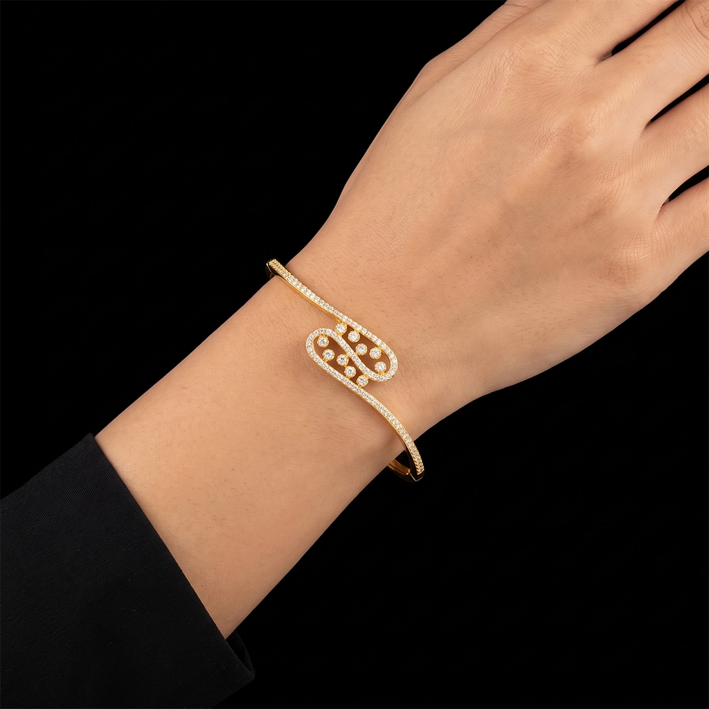 CZ Scatter Oval Bypass Openable Bracelet Gold Layered