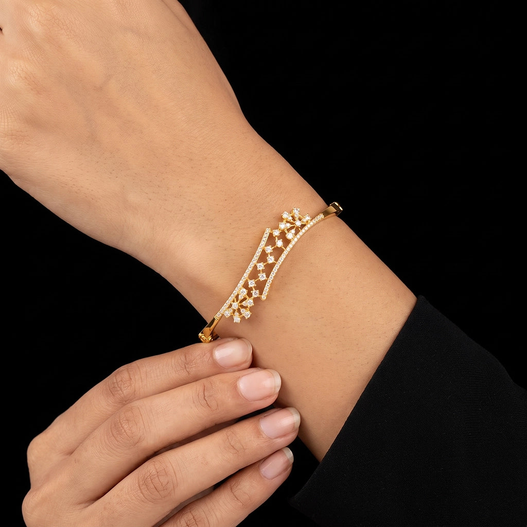 Premium CZ Scatter Bloom Lattice Openable Bracelet Gold Layered