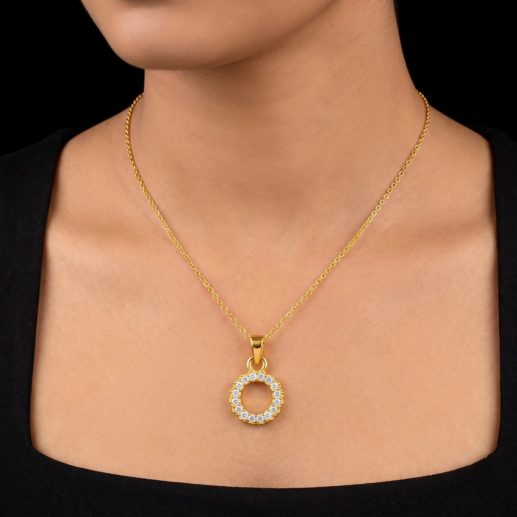 CZ Open Circle Halo Pendant Gold Layered