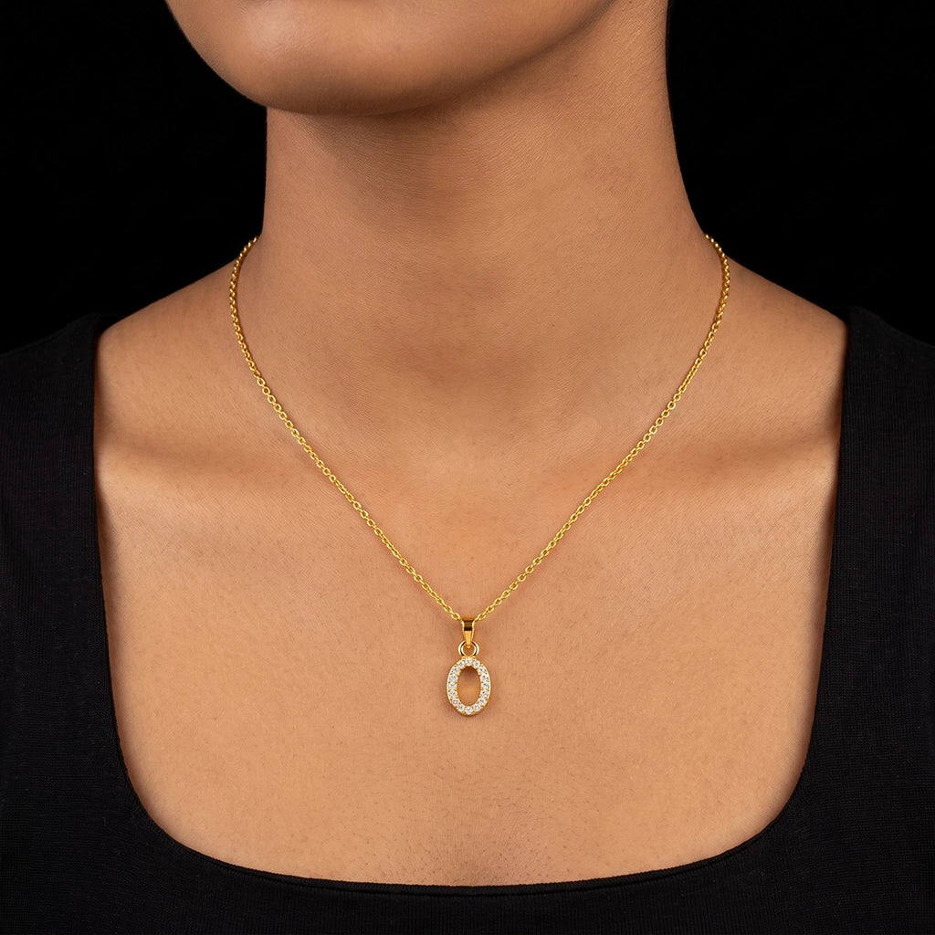 CZ Open Oval Outline Pendant Gold Layered