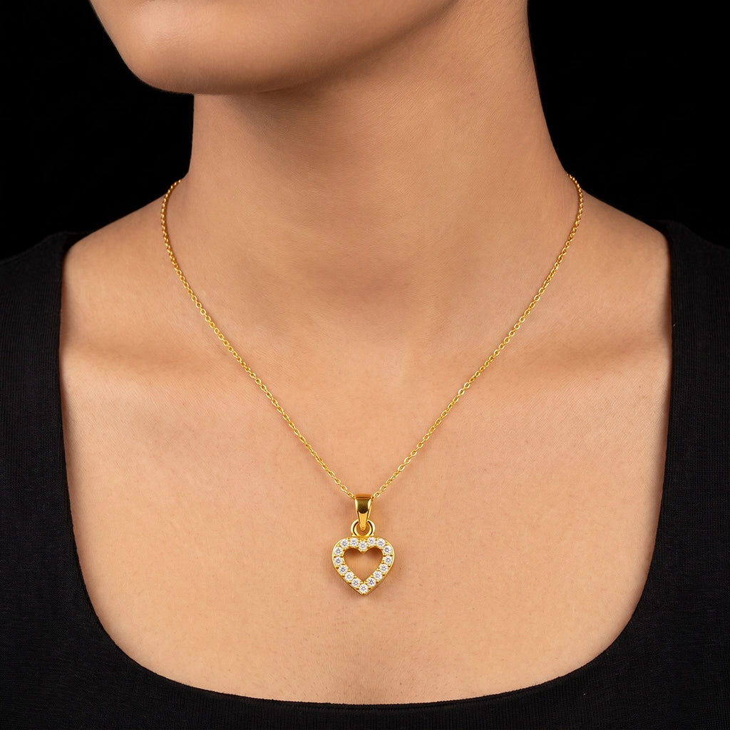CZ Open Heart Outline Pendant Gold Layered