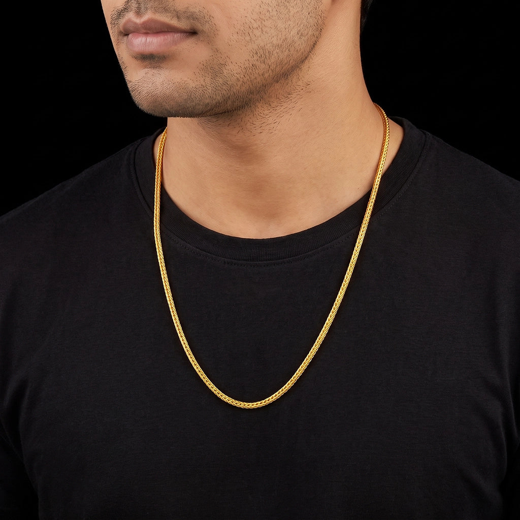 Gents Wheat Foxtail Plain Chain Gold Layered