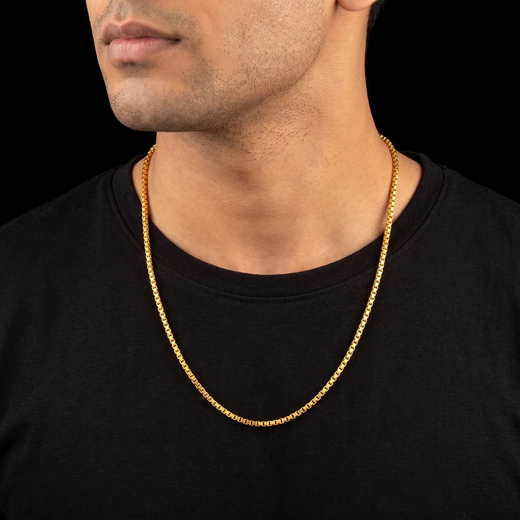 Gents Box Link Plain Chain Gold Layered