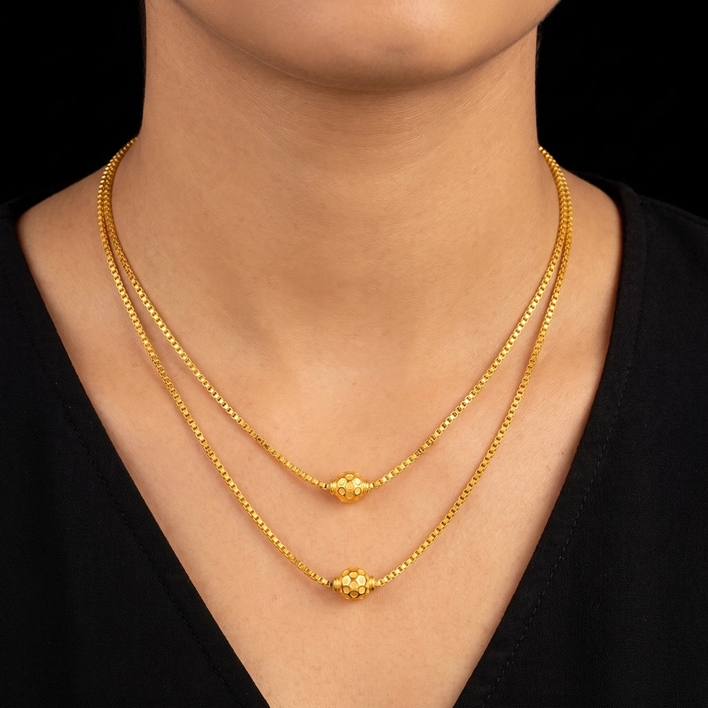 Twin Strand Box Chain Ball Necklace Gold Layered