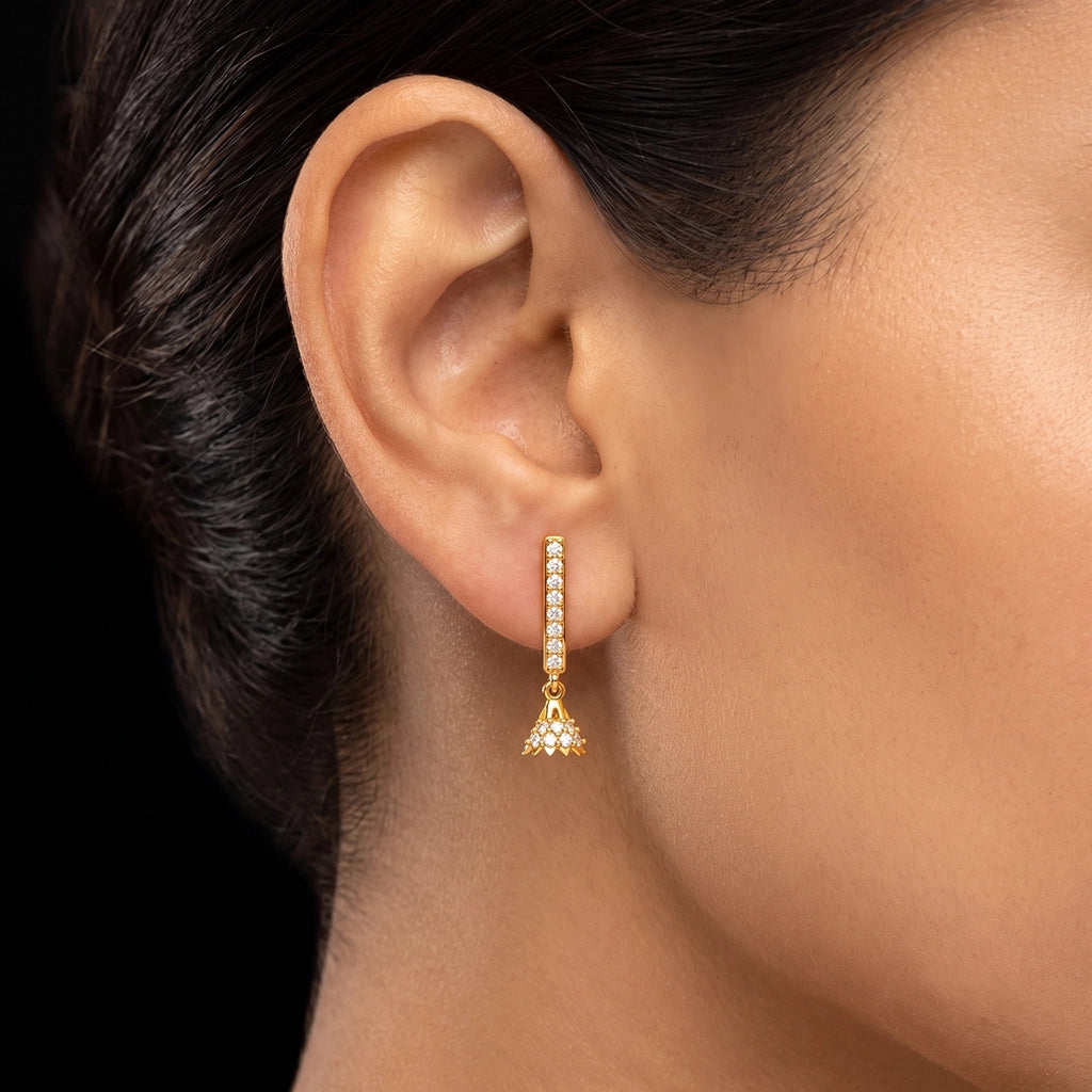 CZ Bar Jimikka Drop Hanging Stud Gold Layered