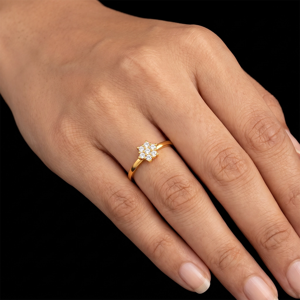 CZ Floret Cluster Fine Ring Rhodium Finish