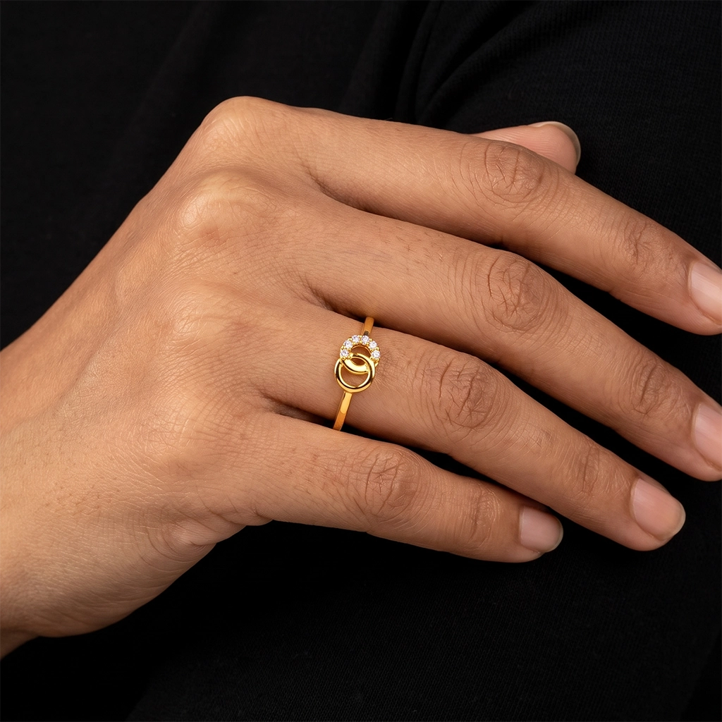 CZ Twin Circle Interlink Fine Ring Gold Layered