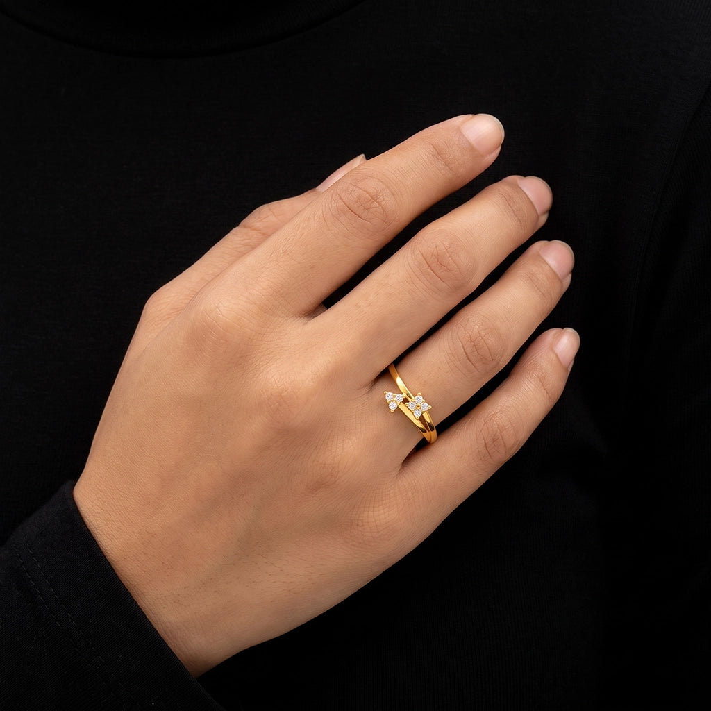 CZ Twin Cluster Bypass Stone Ring Gold Layered