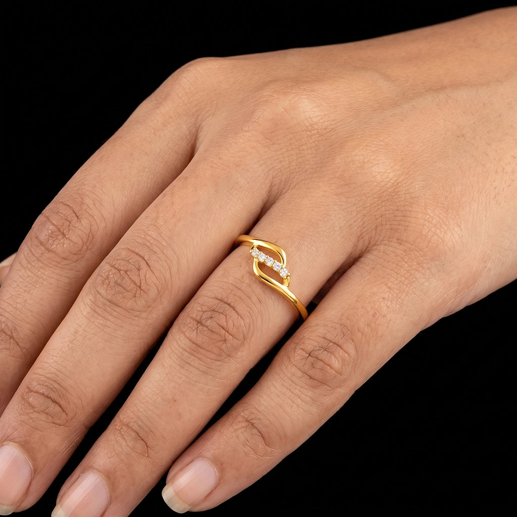 CZ Twin Leaf Wrap Stone Ring Gold Layered