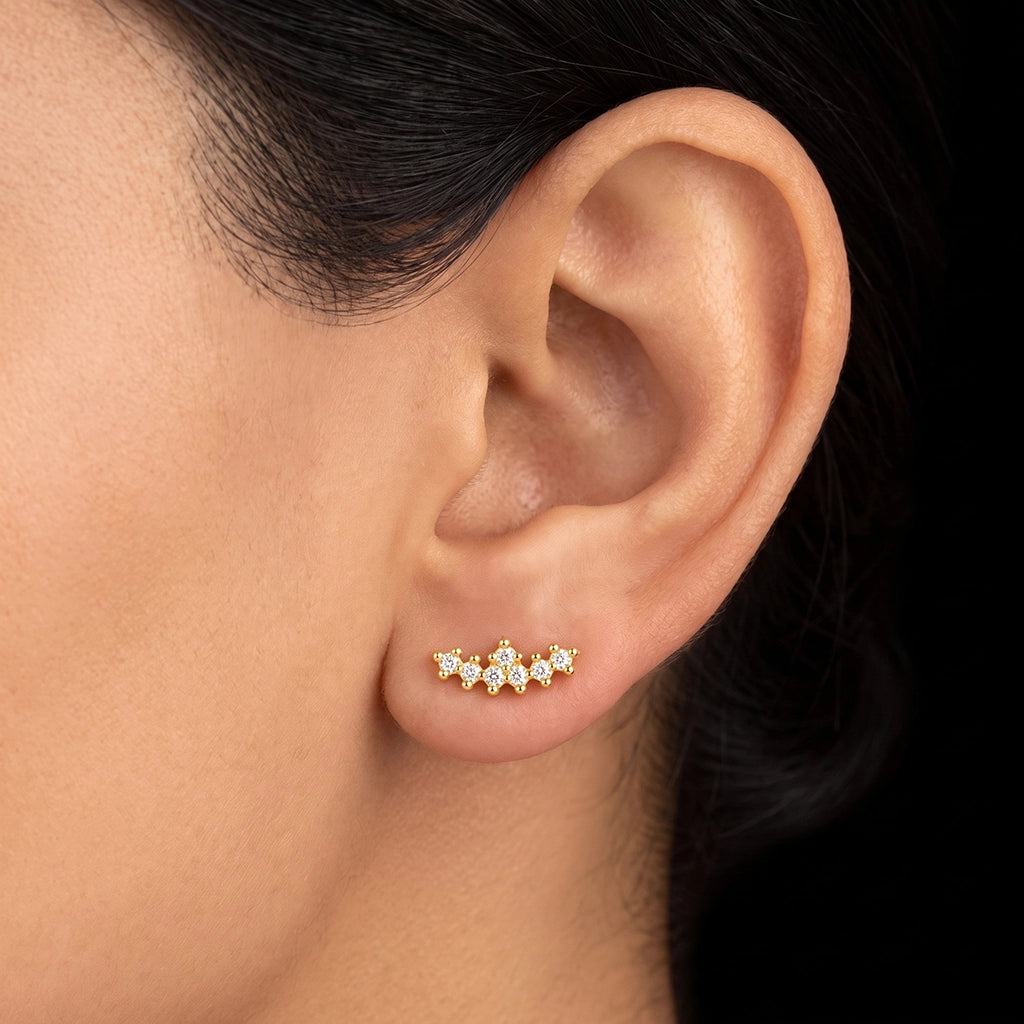 CZ Scatter Bar Stud Earring Gold Layered