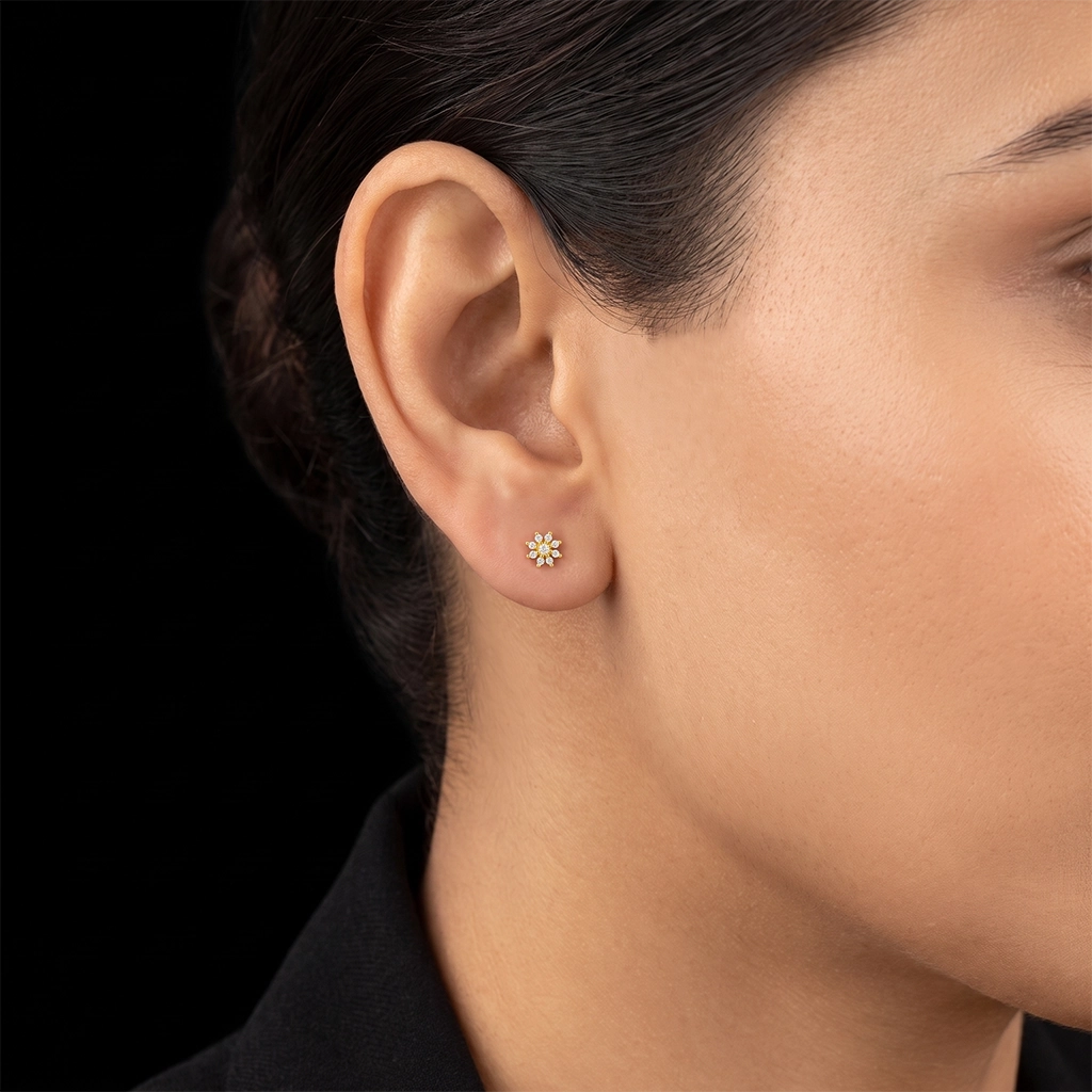CZ Floret Cluster Round Stud Gold Layered