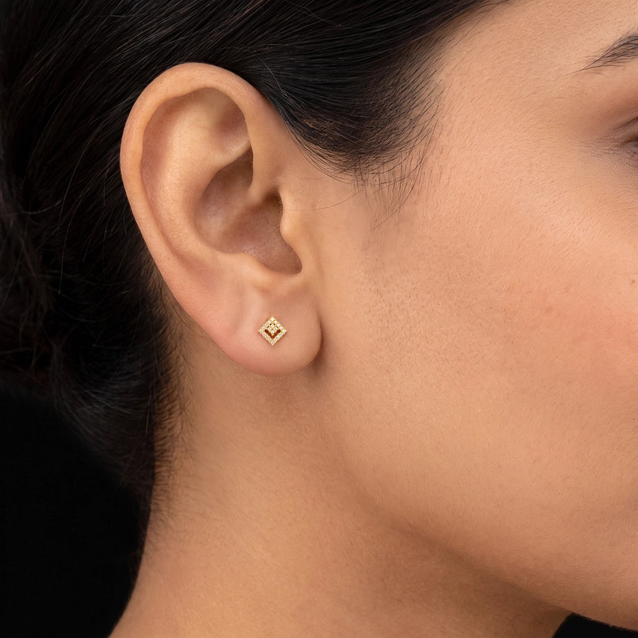 CZ Diamond Chevron Pave Stud Gold Layered