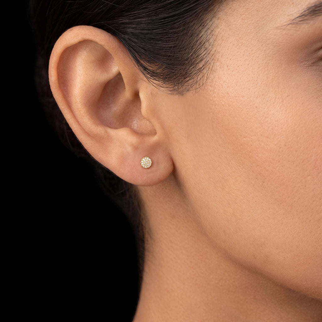 CZ Pave Dome Cluster Stud Gold Layered