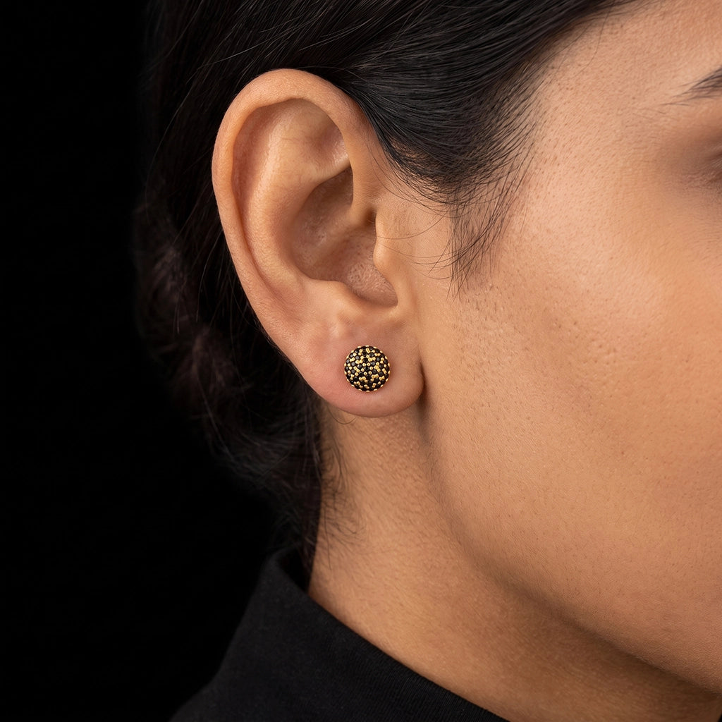 Black CZ Pave Dome Ball Stud Gold Layered