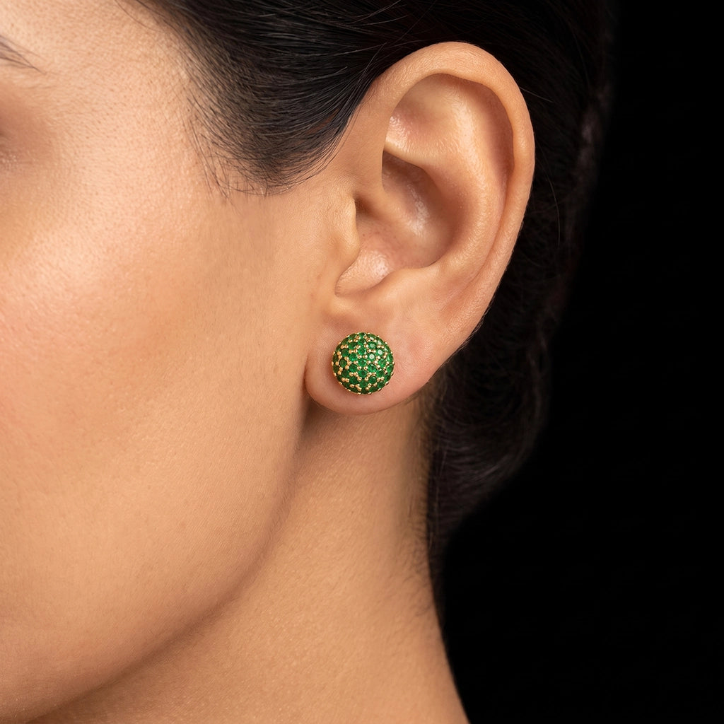 Green CZ Pave Dome Ball Stud Gold Layered