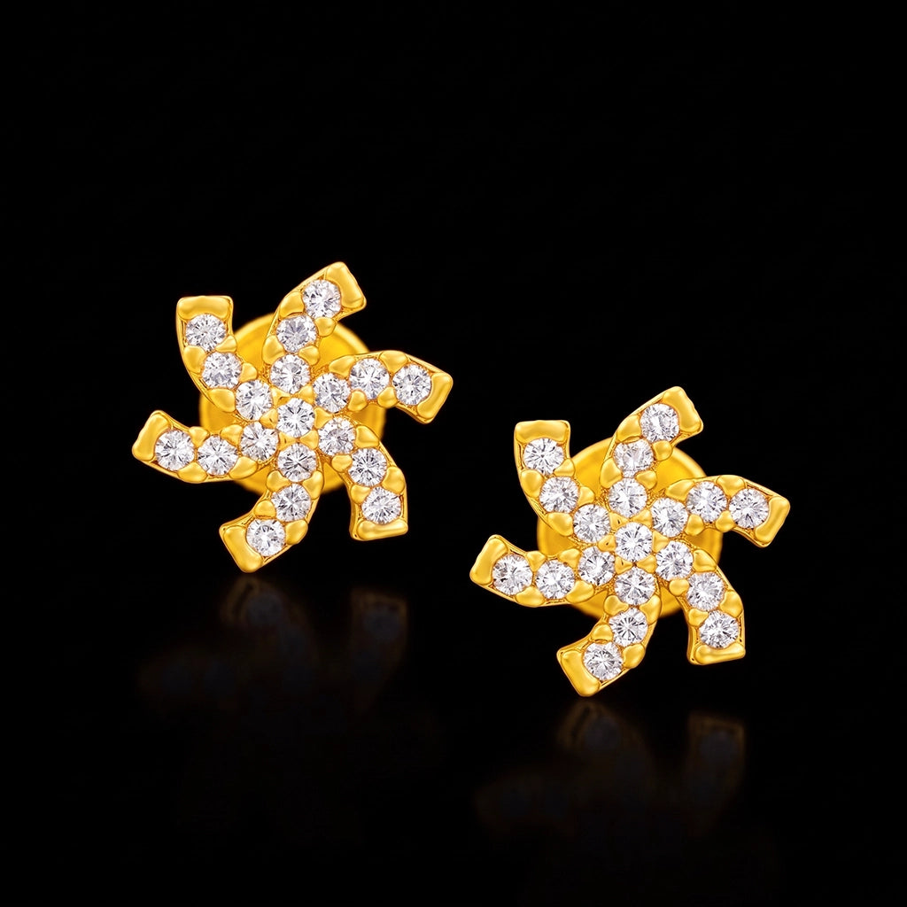 CZ Pinwheel Pave Stone Stud Gold Layered