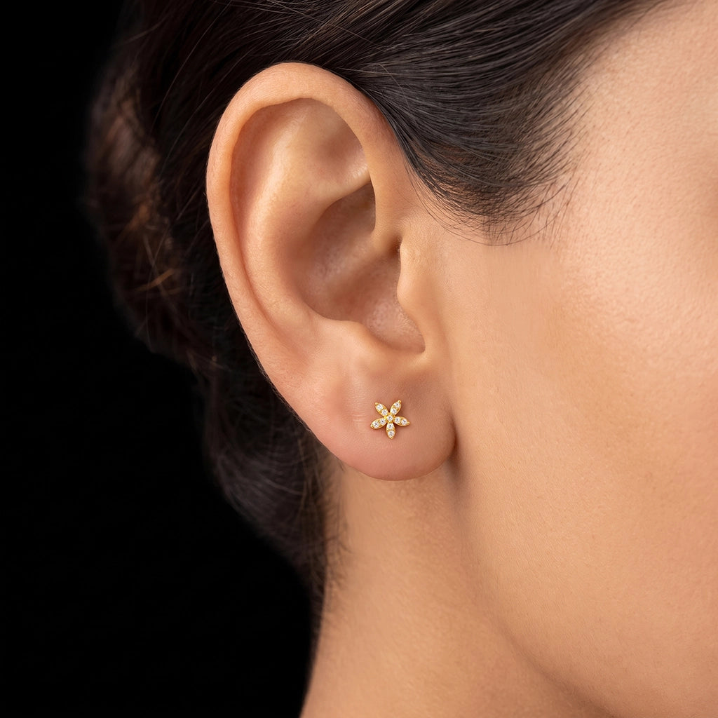 CZ Five Petal Bloom Sreshta Stud Gold Layered