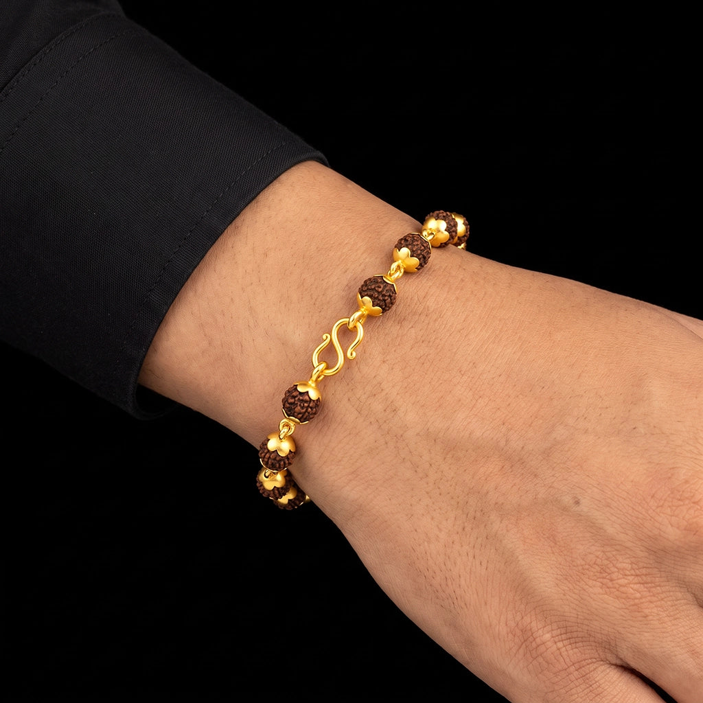Rudraksham Brown Bead Gold Cap Bracelet Gold Layered