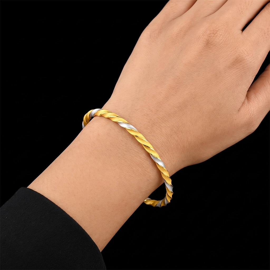 Twisted Rope Two Tone Bangle Gold Layered