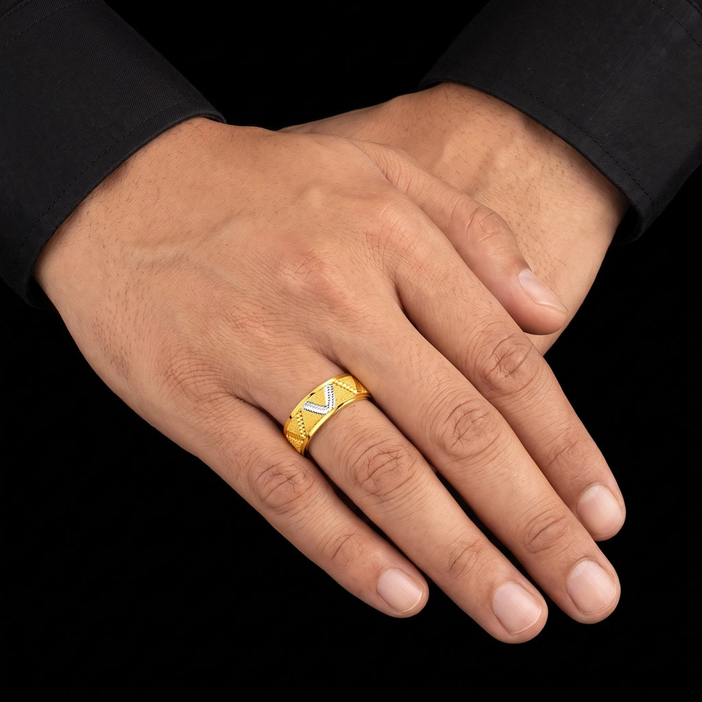 Chevron Diamond Cut Band Ring Gold Layered