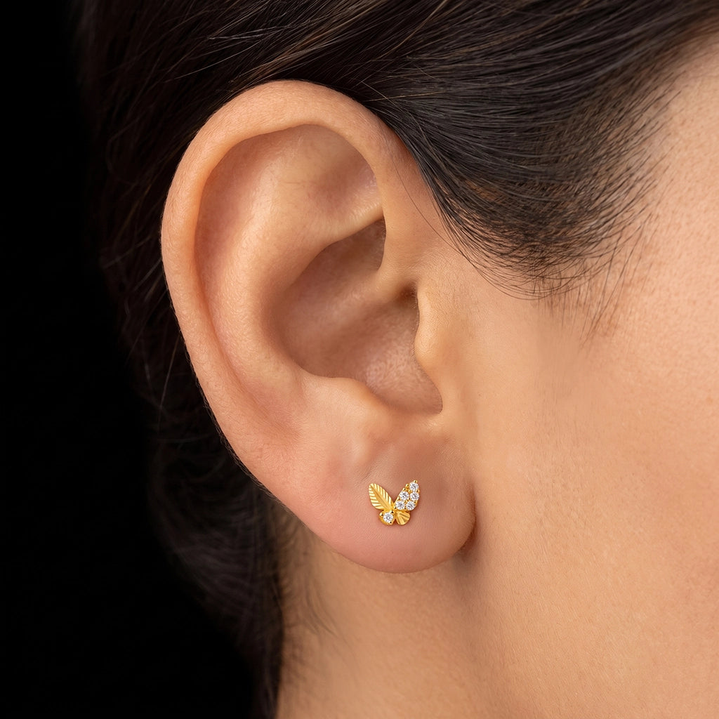 Butterfly Diamond Cut Wing Stud Gold Layered