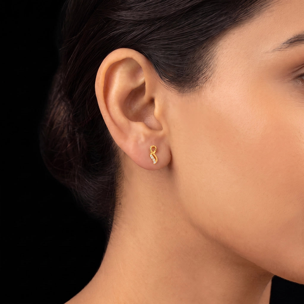Twisted Ribbon Loop Stone Row Stud Gold Layered