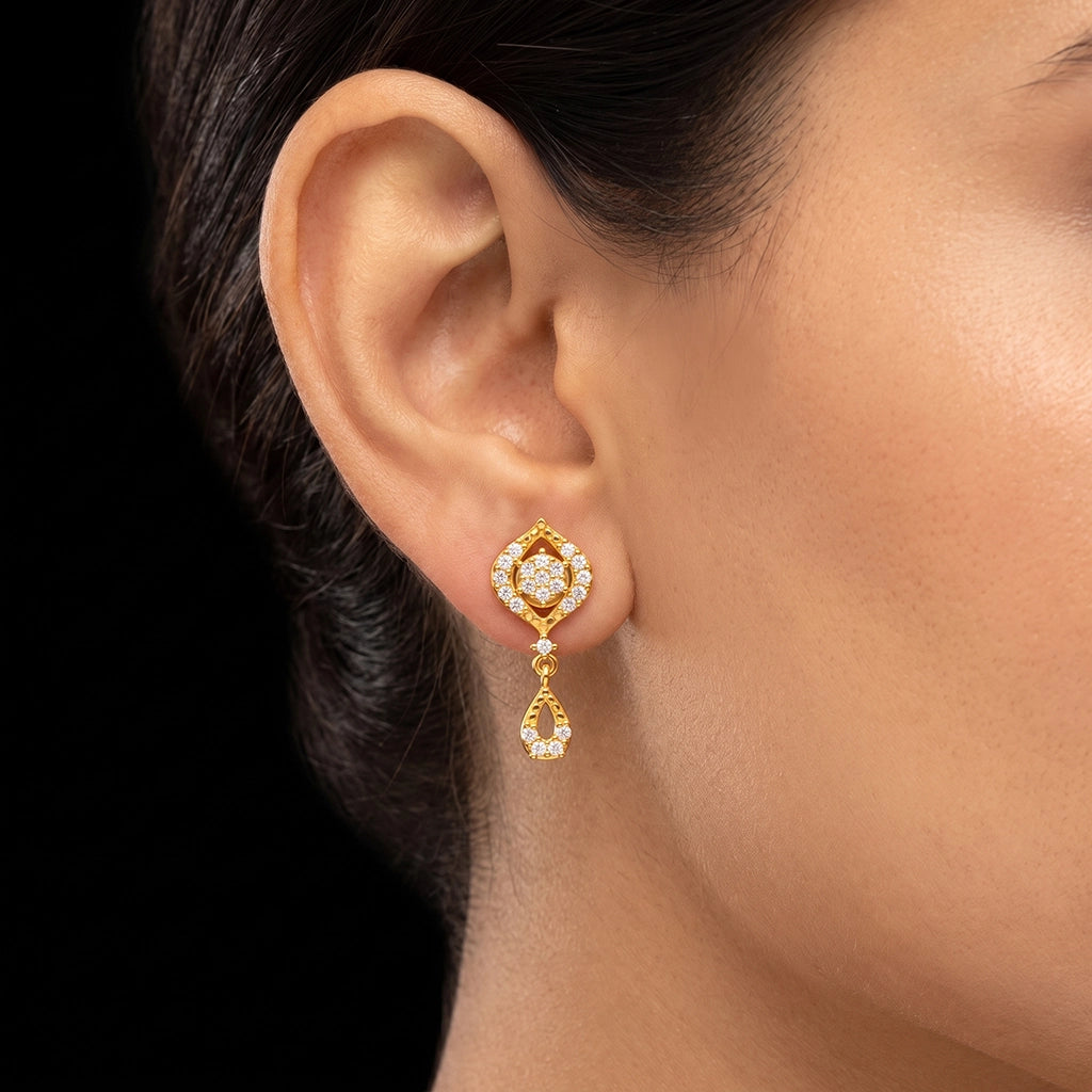 Teardrop Stone Drop Hanging Stud Gold Layered