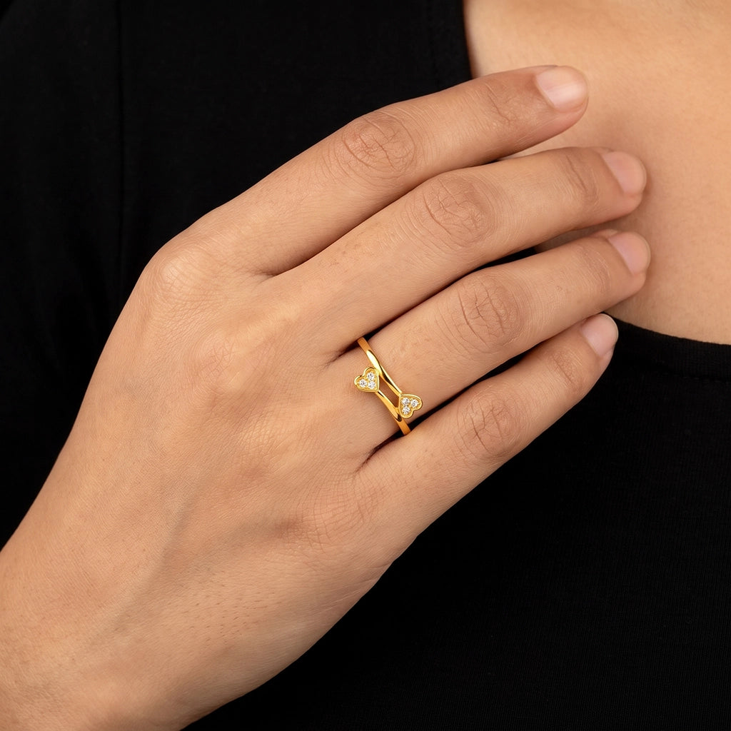 Twin Heart Bypass Stone Ring Gold Layered