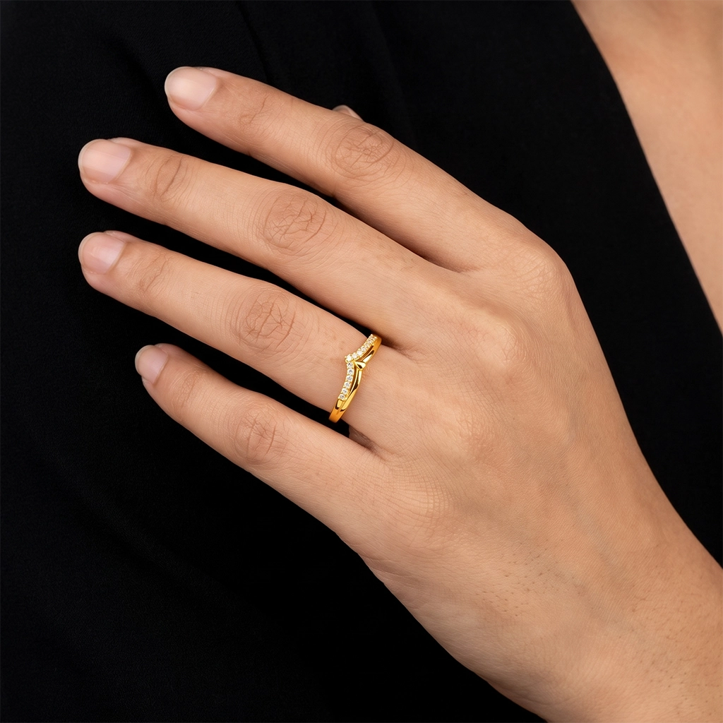 Chevron Pave Teardrop Fine Stone Ring Gold Layered