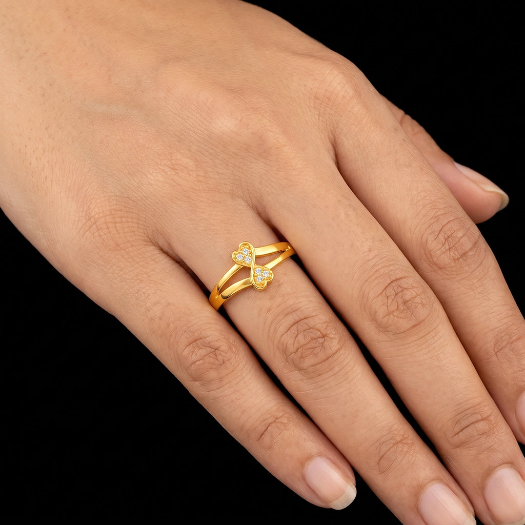 Twin Heart Infinity Split Shank Stone Ring Gold Layered