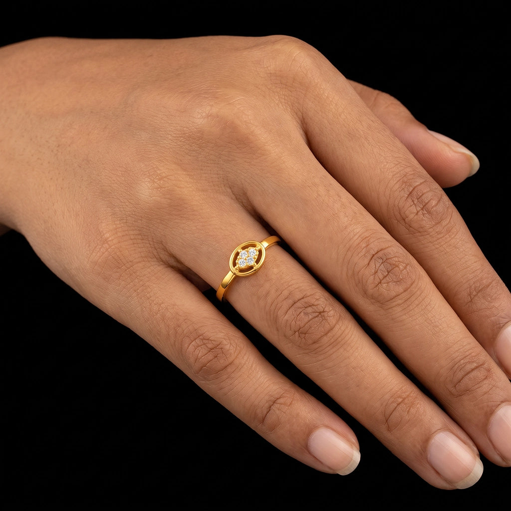 Four Stone Cluster Oval Frame Ring Gold Layered