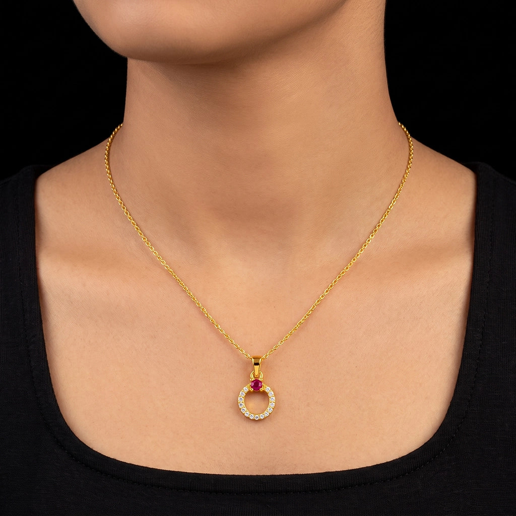 Open Circle Stone Ring Solitaire Pendant Gold Layered