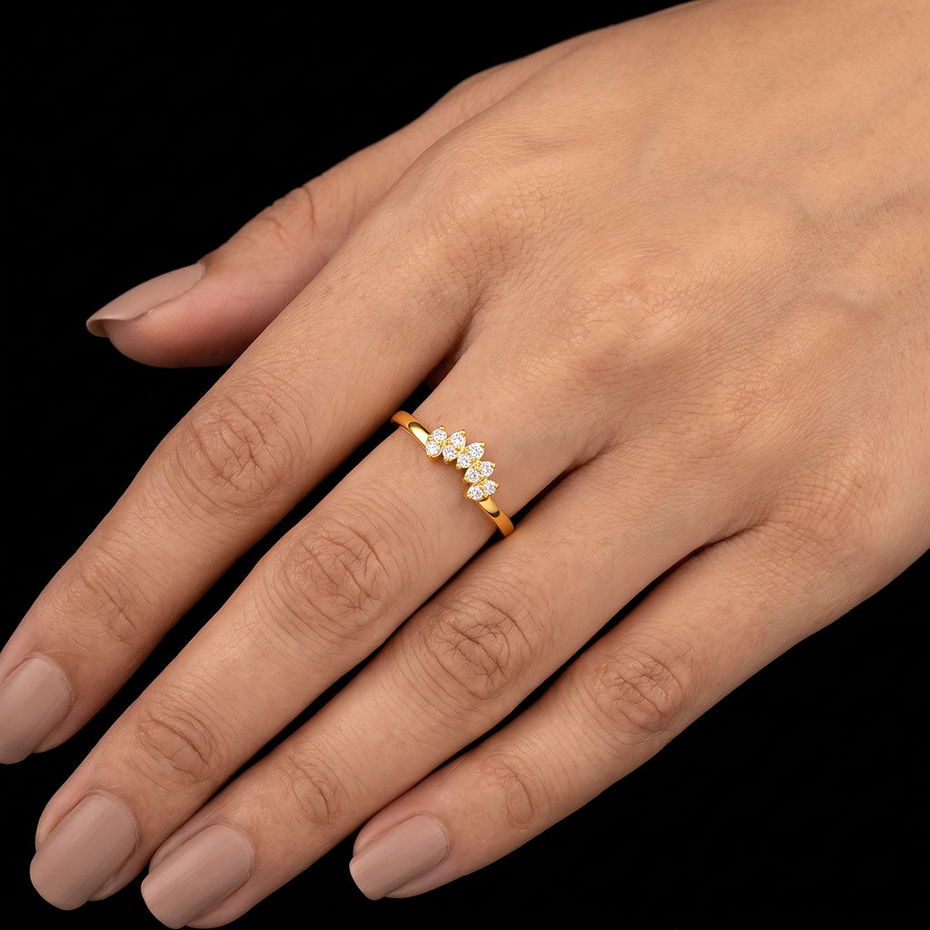 Five Petal Crown Stone Ring Gold Layered