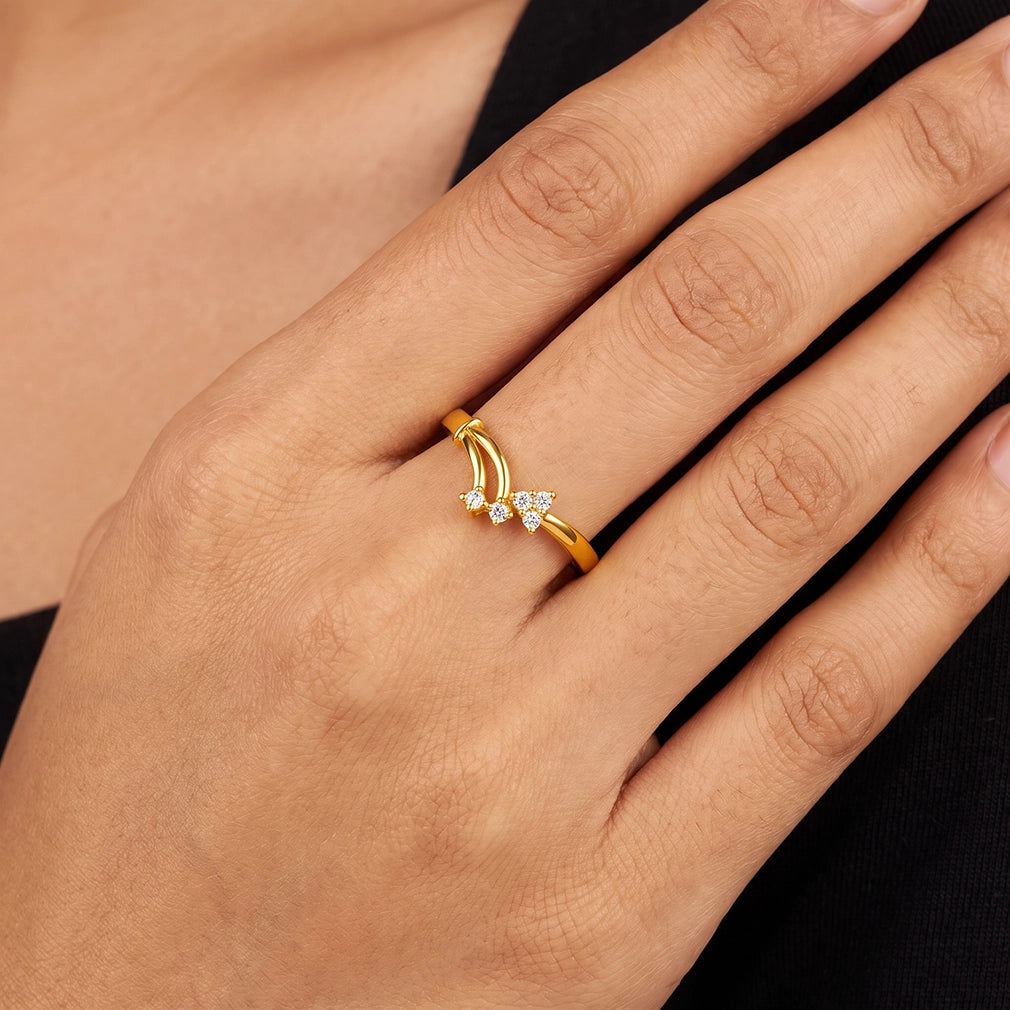 Twin Curve Stone Cluster Fine Ring Gold Layered