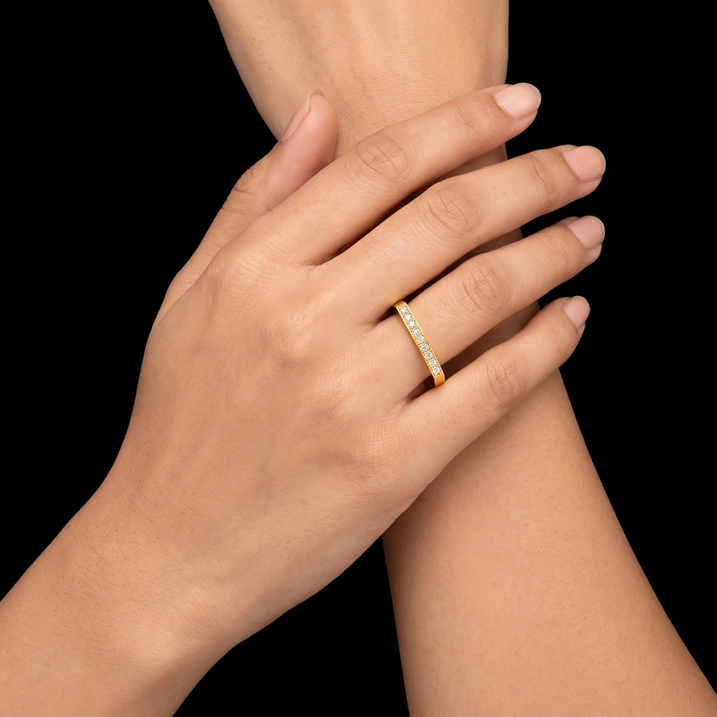 Ten Stone Bar Flat Top Band Ring Gold Layered