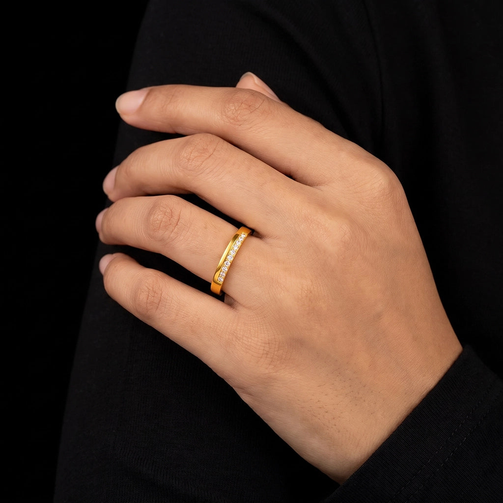 Ten Stone Bar Channel Band Ring Gold Layered
