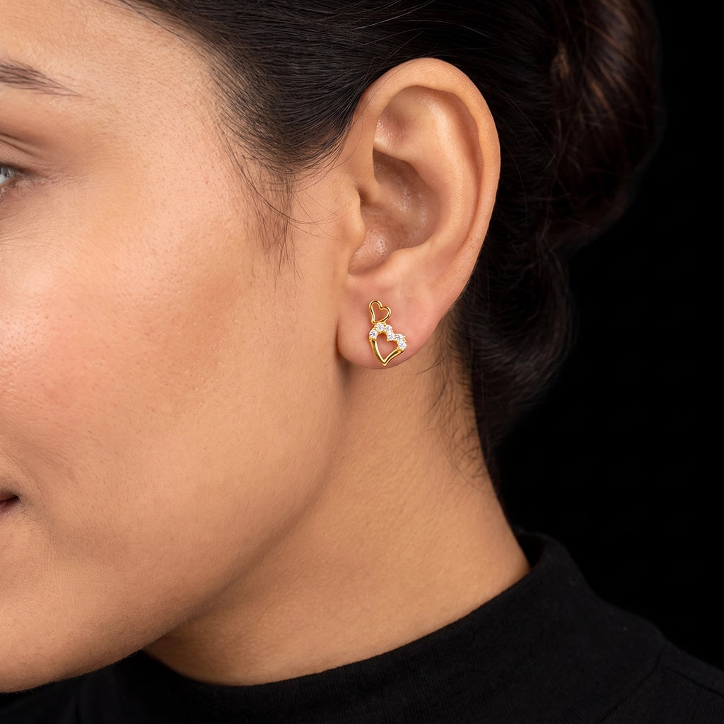 Twin Open Heart Stone Row Stud Gold Layered