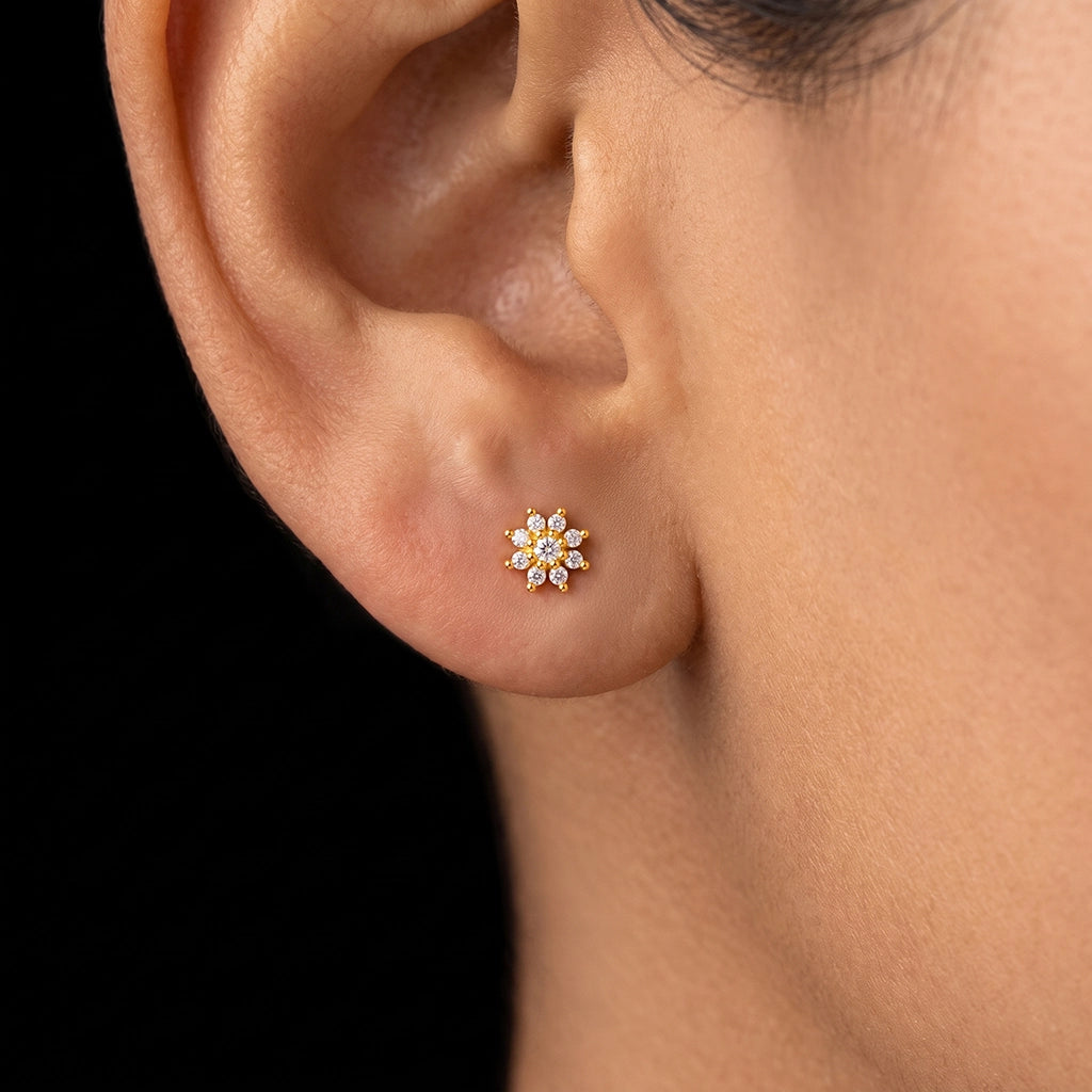 Eight Stone Bloom Cluster Stud Gold Layered