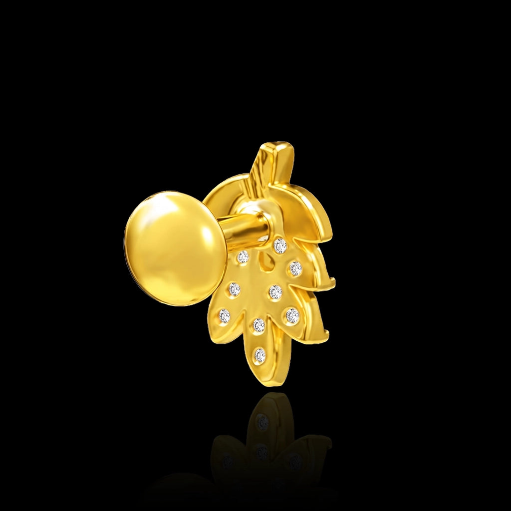 Leaf Spray Stone Stud Gold Layered