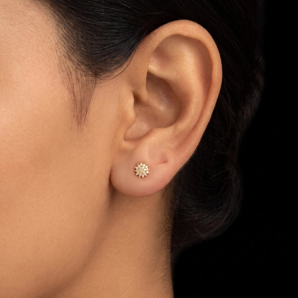 Bloom Cluster Stone Stud Gold Layered