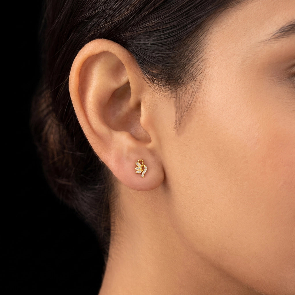 Lotus Petal Infinity Loop Stone Stud Gold Layered