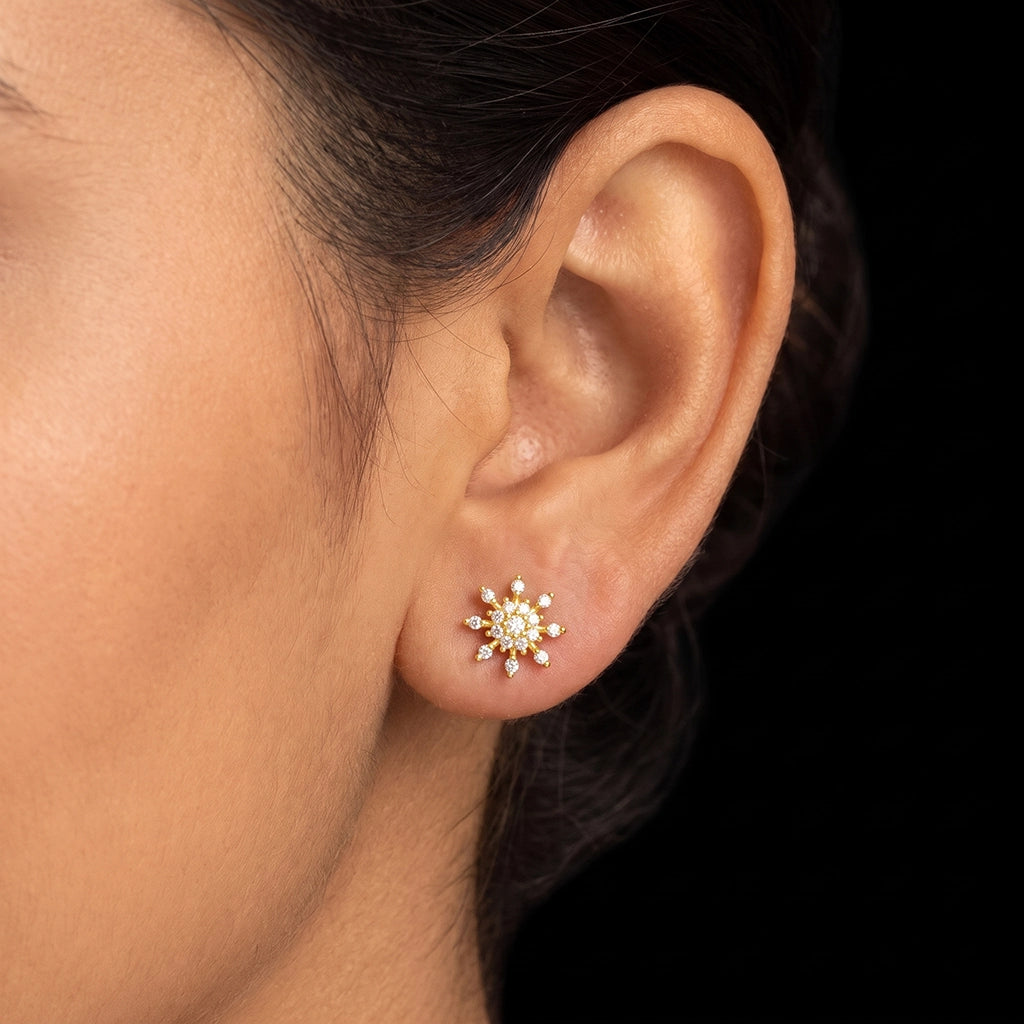 Snowflake Burst Stone Stud Gold Layered