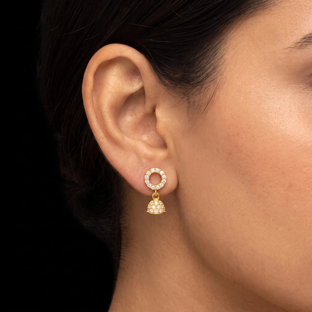 Ring Dome Stone Jimikka Hanging Stud Gold Layered