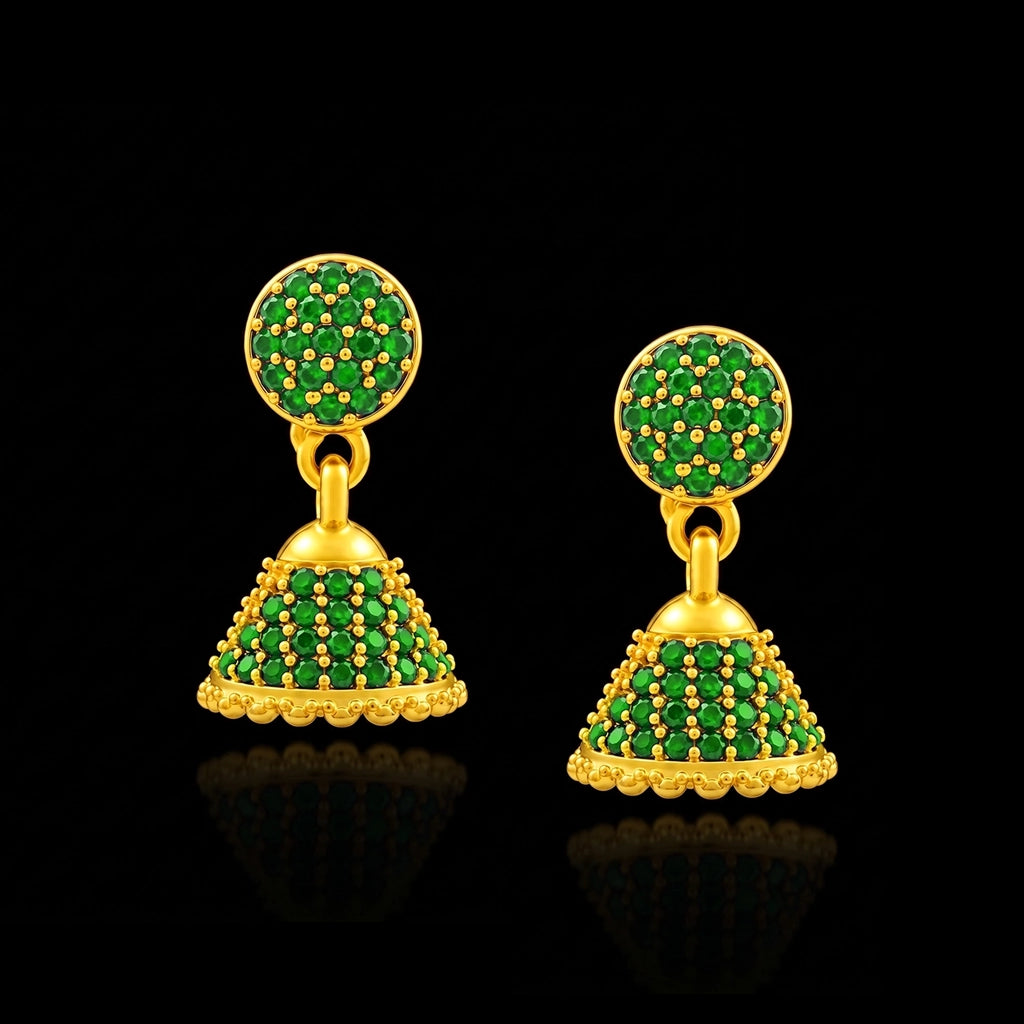 Green CZ Pave Dome Jimikka Hanging Stud Gold Layered