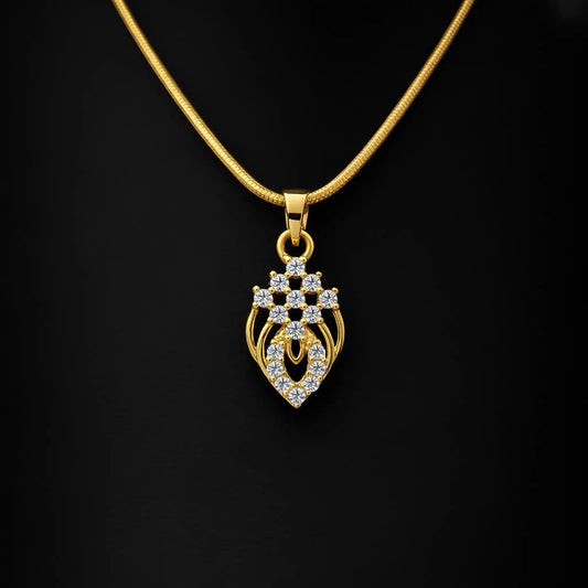 Marquise Chequer Pave Stone Locket Gold Layered – Pendant, Geometric or Modern, Leaf – product view 1