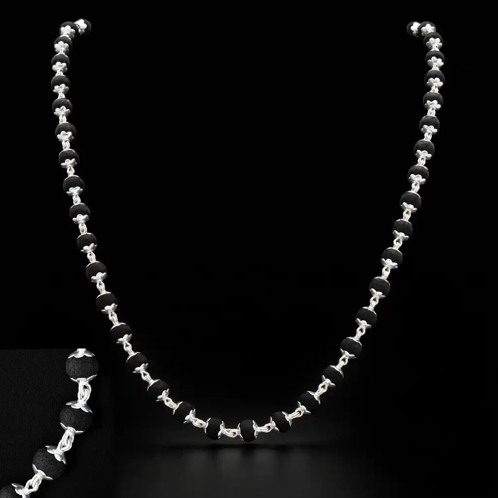 Black Bead Silver Karungali Chain Silver Finish