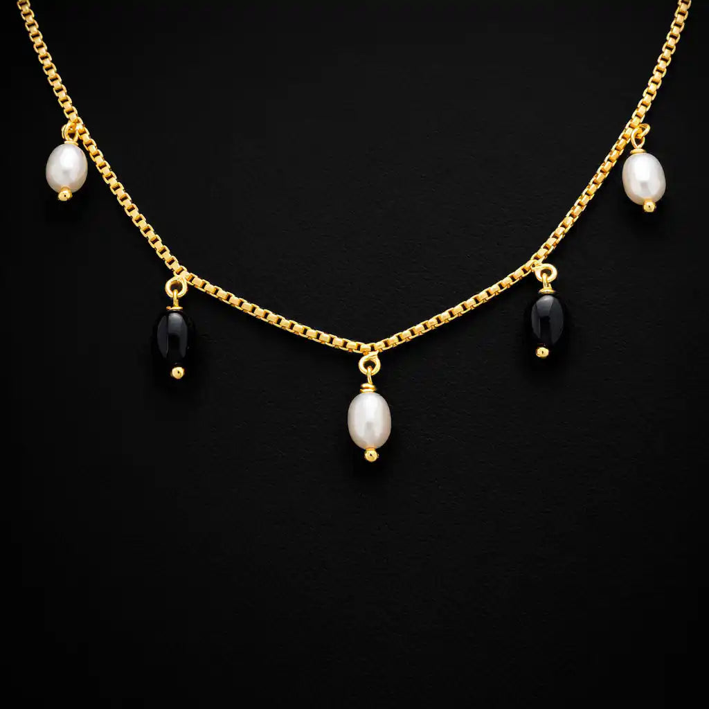 Black & Pearl Drop Charm Necklace PPNS7PBO-083