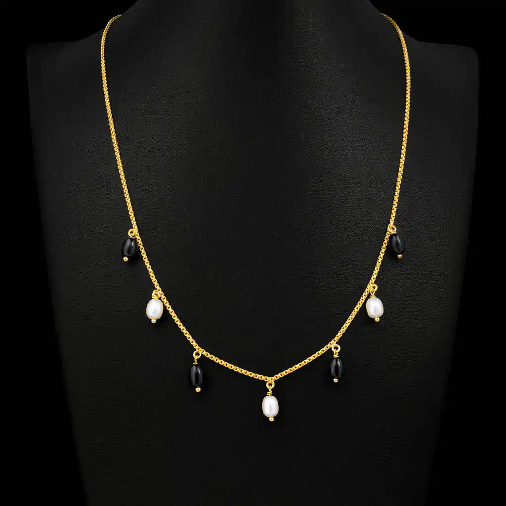 Black & Pearl Drop Charm Necklace PPNS7PBO-083